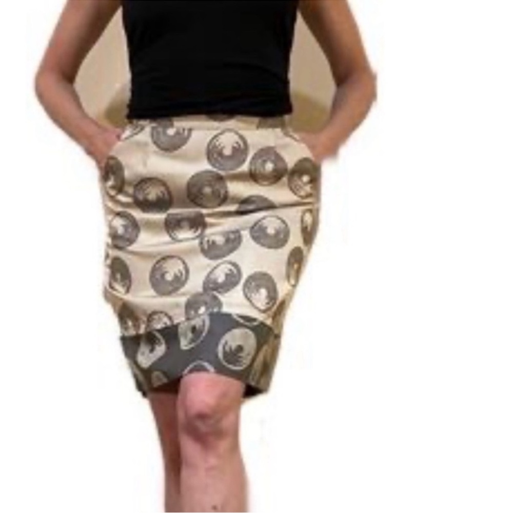 BCBGMAXAZRIA Silk Geometric Polka Dot Pencil Skirt with Pockets